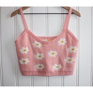 Altar’d State Pink Daisy Knit Tank Top Cottagecore Floral Cropped Sweater Size M